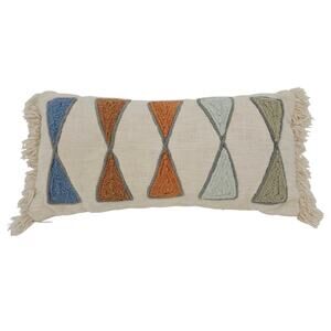 Bloomingville Boho Bohemian Cotton Lumbar Pillow Embroidery Fringe Multicolor